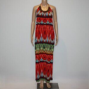 Mexx Women's Beaded Halter Top Multicolor Maxi Dress in size Large